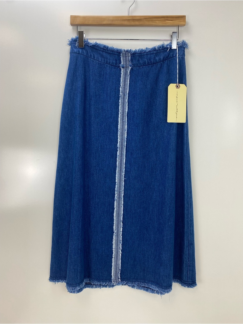 Raquel Allegra Raw-Edge Denim A-Line Skirt - Blue
